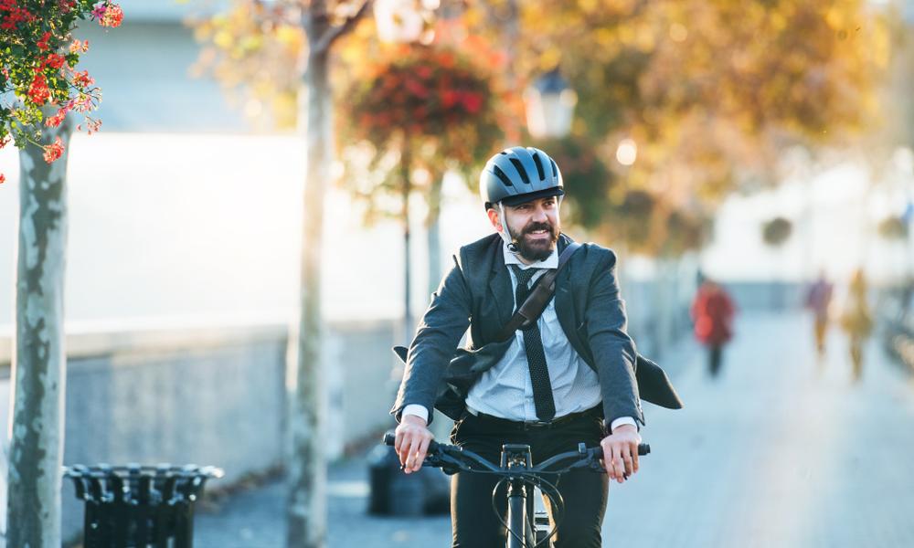 Man cycling to work